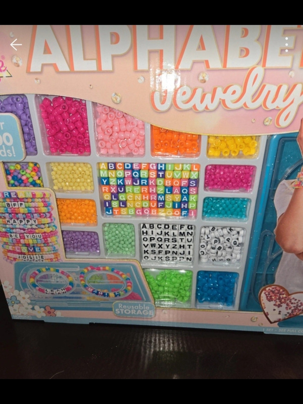 Alphabet Jewelry Bead Kit - Kids Craft Set in Pink, Purple, Blue, Green, Yellow